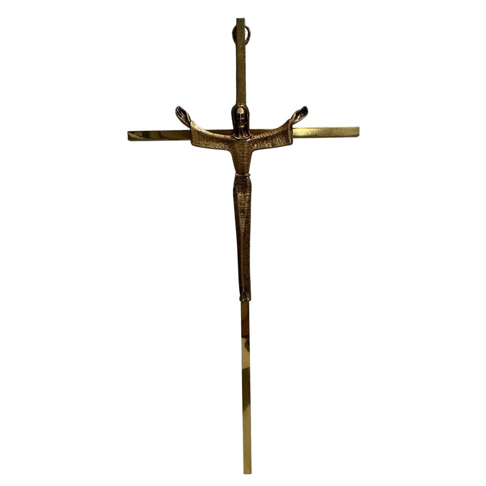 Mid Century MCM Hanging Brass Crucifix Cross